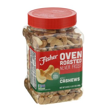 Fisher Whole Salted Oven-Roasted Cashews, 24 oz