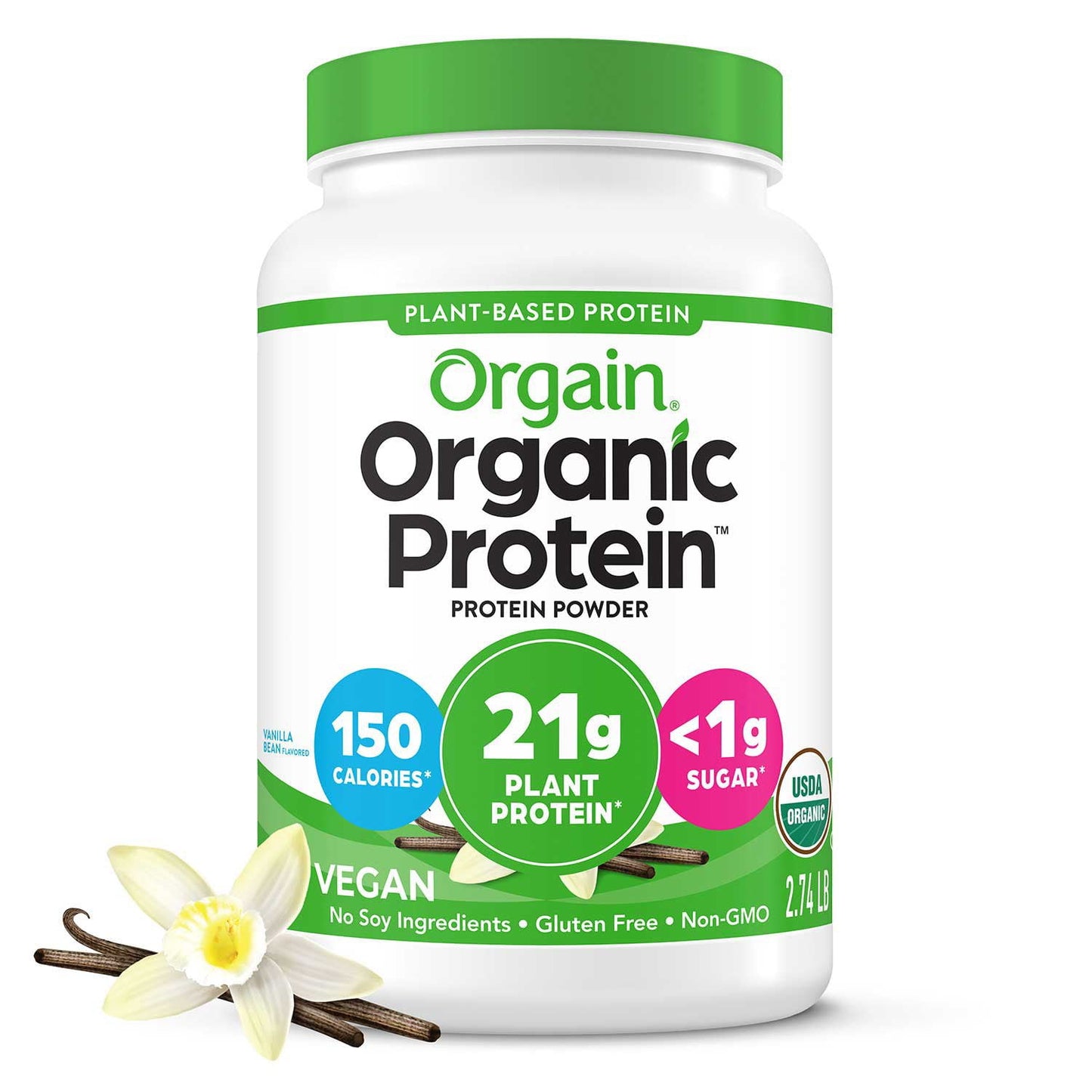 Orgain Organic 21g Plant-Based Protein Powder Vanilla Bean, 2.74 lb