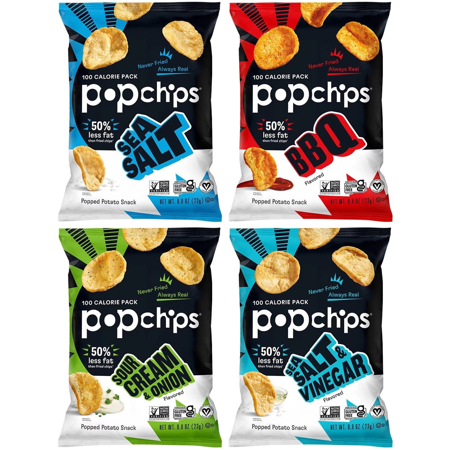 Popchips Patatas Fritas Paquetes Variados, 0.8 oz