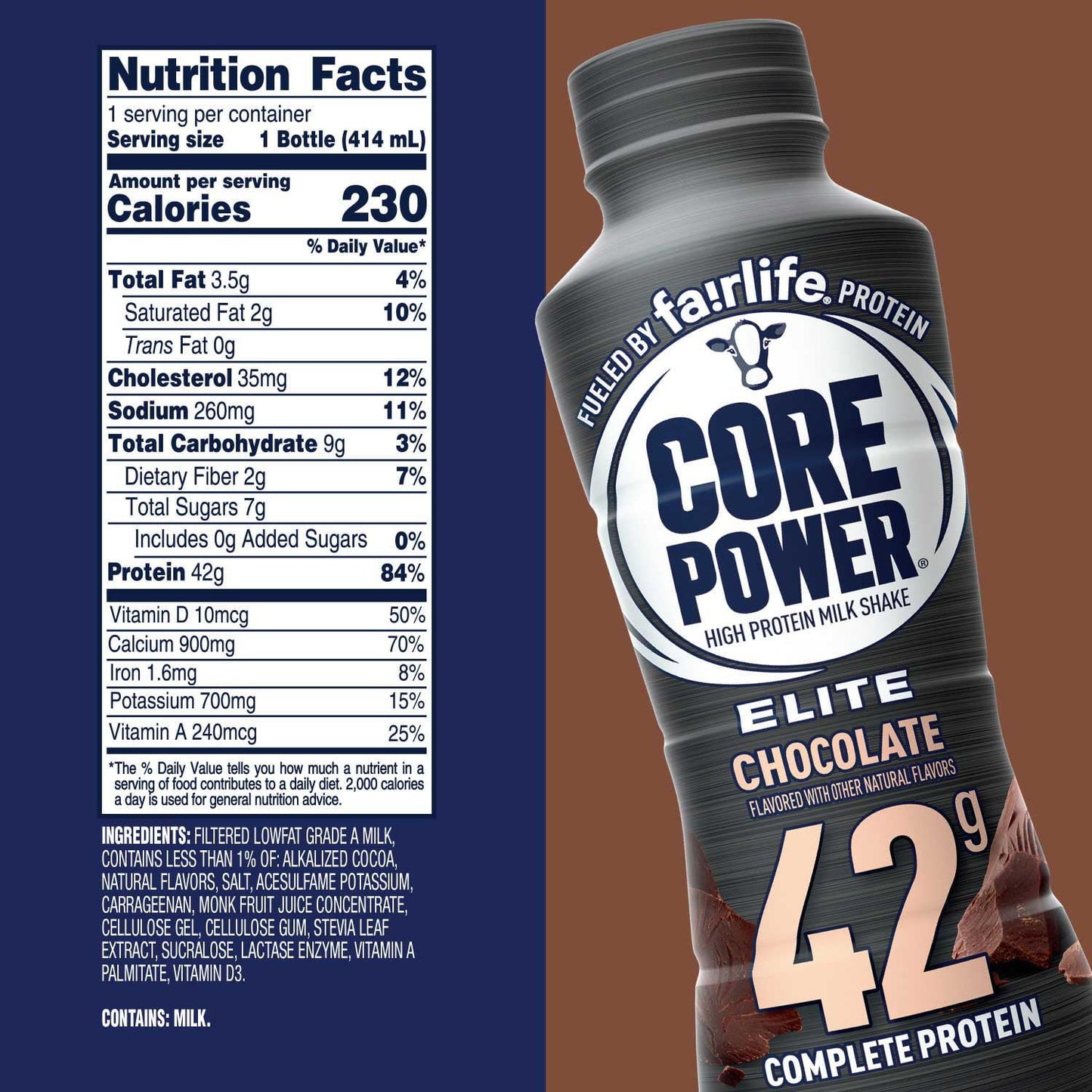 Batido de proteína de chocolate Fairlife Core Power Elite 42g, 414 ml